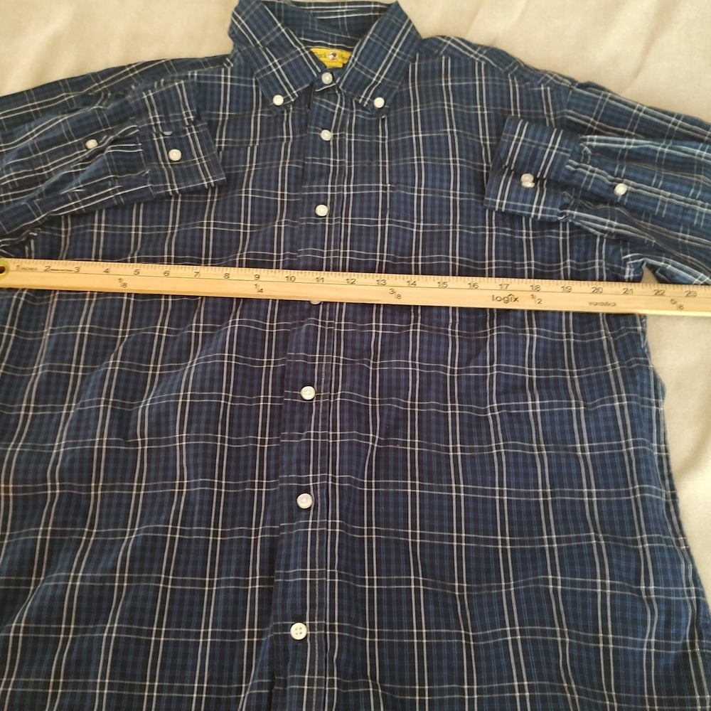 Duck Head Mens Large Navy Blue Plaid Button Down Shirt 100% Cotton Long Sleeve